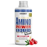 Weider - Amino Power Liquid - Flüssiges Hydrolysiertes Protein - Aminosäuren - 23g Protein pro 45 ml für Muskelaufbau - Mit L-Leucin, Taurin, Vitamin B6 - 1 Liter - Cranberry