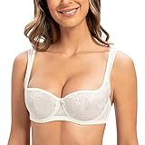 MELENECA Damen Balconette BH mit Bügel Sexy Spitzen BH - Push Up Stütz BH gebrochenes weiß 95D