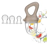 Magaluga Fruchtsauger Baby Set mit 3 Sauger in verschiedenen Größen - für Babys ab 4 Monate Zahnungshilfe Beikost Baby Fruchtschnuller BPA frei (Light Grau)