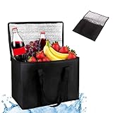 Kühltasche Faltbar, 35L Groß Thermotasche Isoliertasche, Kühlbox für Picknick, Camping, Auto, Strand, Mit Wasserdichtem Material, Schwarz