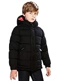SOLOCOTE Jungen Wintermantel Leichte Verdickte Winterjacke Warm Weich Puffy Baumwolle Outwear Mit Kapuze SLN2013 Black E 11-12Y