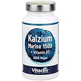 KALZIUM Marine 1500 + Vitamin D3 - mit marinem Kalzium aus Meeresalgen -'Meeresmineral' &'Sonnenvitamin' in einem - für Knochen, Muskeln, Energiestoffwechsel - 100% natürlich - vegan - 60 Kapseln