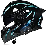Motorradhelm Helm Motorrad Mit Bluetooth Integriert Klapphelm Mit Doppelvisier Mit Eingebautem Mikrofon Für Automatische Reaktion ECE-Zertifizierung Für Frauen Männer Bluetooth-Helm (Color : L, Size
