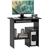 HOMCOM Computertisch, Schreibtisch mit offenen Fächern und Ablageflächen, Bürotisch, Kinderschreibtisch, PC Tisch für Büro, Arbeitszimmer, 80 x 45 x 75 cm, Schwarz
