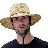 Strohhut für Herren und Damen, Western-Stil, Cowboy-, Cowgirl-Stil, faltbar, knautschbar, bequeme Passform, verstellbarer Kordelzug, Kinnriemen, weiches, elastisches Schweißband, breite Krempe