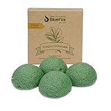 BlueFox Konjac Schwamm Grüner Tee, 1 Stk., Gesichtsreinigung für unreine und Mischhaut, Gesichtspflege, Schminke, bio facial sponge, Peeling der Haut, reine Poren, Reinigungsschwamm, Farbe grün