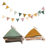 2 Stück Wimpelkette Kinderzimmer Wimpelkette Stoff Wimpel Girlande 2.6m Aus Musselin 100% Baumwolle Wetterfest Reißfest Wiederverwendbar Wanddeko Geschenk Girlande Kinderzimmer Deko zum Aufhängen