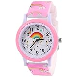OFFCUP Kinderuhr, Lernuhr Analog Quarz, 3D-Cartoon-Design, Kinder Uhren, Silikon Uhrenarmband, 3 Jahre bis 11 Jahre, Armbanduhr Mädchen Junge Kinder analoge Quarzuhr -Rosa Regenbogen