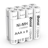BONAI Akku AAA 1100mAh 8 Stück Wiederaufladbare Batterien hohe Kapazität 1,2V Micro AAA Accu NI-MH Aufladbare Akkubatterien HR03 Rechargeable Battery geringe Selbstentladung