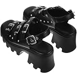 ifundom Modische Damensandalen mit Dicker Plateau Sohle und Nieten Schwarze Römersandalen mit Grobem Absatz Elegante Party und Clubschuhe