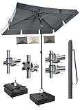 Menz Wählbares Sonnenschirm Balkon-Set, Anthrazit – UPF 50+ Sonnenschirm rechteckig 200 x 125 cm mit Sonnenschirmhülle, Sonnenschirmhalter für Balkongeländer oder befüllbarem Sonnenschirmständer