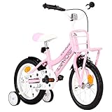Gecheer Kinderfahrrad mit Frontgepäckträger, Höhenverstellbarer Kinderrad Fahrrad für Kinder Mädchen 14 Zoll Weiß und Rosa