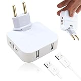 Flachstecker Mehrfachsteckdose mit mit 2 USB-Buchsen, Steckdosenadapter Flach mit 180°-Drehgelenk, EU-zu-US-Adapter für Zuhause, Büro, Reisen