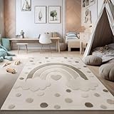 TT Home Kinderzimmer Teppich Spielteppich 3D-Effekt Regenbogen Motiv Loop Schlingenstruktur Weich Naturtöne Pflegeleicht, Größe:120x160 cm