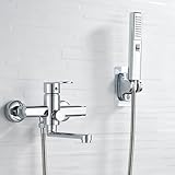 XJTNLB Badewannenarmatur Chrom mit Handbrause Wasserhahn Wandmontage Messing Wasserhahn Schwenkbar mit 150Cm Pvc Brauseschlauch-B