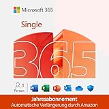 Microsoft 365 Single | 12 Monats-Abo mit automatischer Verlängerung, 1 Nutzer | Word, Excel, PowerPoint | 1TB OneDrive Cloudspeicher | PCs/Macs & mobile Geräte | Amazon Abonnement
