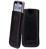 Suncase Original Tasche kompatibel mit Nokia 105 (2019) Leder Etui Handytasche Ledertasche Schutzhülle Case Hülle Lasche mit Rückzugfunktion* In Schwarz