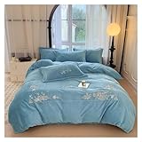 DFGHNBVC Winterwarmes, Flauschiges Bettwäsche-Set, 4-Teiliges Bettbezug-Set Mit Stickerei, Ultraweich, Warm Und, Ganzjahres-Bettdecke, Blaues Flachbettlaken_King