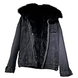 Generisch Winterjacke Damen Warm Gefüttert, Jeansjacke Damen Oversize Felljacke Große Größen Jeansmantel Mit Taschen Übergangsjacke Elegant Fleecejacke Mit Kapuze Wintermantel Verdicken Kapuzenjacke