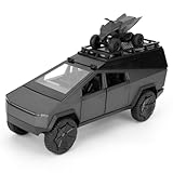 TGRCM-CZ 1/24 Tesla Cybertruck Elektrisches Pick-Up-Modellauto Camping RV mit Motorrad, Zinklegierung, Rückzieh-Spielzeugauto mit Sound und Licht, für Kinder, Jungen, Mädchen, Geschenk (Grau)