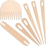7 Stücke Holz Handwebstuhl Stick Set, einschließlich 5 Stücke Holzweb Häkelnadel mit Holz Shuttles Webstick und Holzwebkamm für Strickhandwerk zum Selbermachen