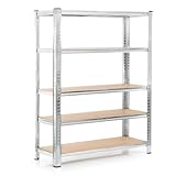 Wiltec Schwerlastregal 120x40x180cm, Gesamtlast 875kg, Steckregal verzinkt aus Stahl, Lastenregal mit 5 Ablagen, Werkstattregal