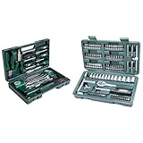 Brüder Mannesmann Werkzeuge M29032 Werkzeugkoffer, 47-teilig, Grün (Matt), (L x B x H) 335 x 335 x 195 mm & M29166 130-tlg. Steckschlüssel- und Bitsatz