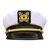 GARVALON Weiße Matrosen Kapitänsmütze aus Polyester mit Gebogener Krempe Langlebig und Komfortabel Verstellbar für Erwachsene als Halloween Cosplay Kostüm Accessoire und Geschenk