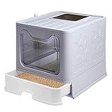 Meikuler Klappbare Katzentoilette, Vordereingang (mit Türverkleidung) und oberer Ausgang, super großer Raum, Katzentoilette mit ausziehbarer Schale und Streuschaufel