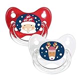 Dentistar® Silikon Schnuller 2er-Set – Größe 1 für 0-6 Monate – Zahn- & kieferfreundlicher Nuckel für Neugeborene mit Dental-Stufe – Rentier & Weihnachtsmann – Made in Germany