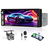 Bluetooth Autoradio 1DIN kompatibel mit Wireless CarPlay und Android Auto, 6.9’‘HD Touchscreen Player, Mirror Link/FM/AM/RDS Radio/Bluetooth Freisprecheinrichtung/Typ C/Mikrofon mit Rückfahrkamera