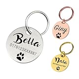 Hundemarke mit Gravur | Personalisiert mit Name, Telefonnummer, Adresse - Silber, Gold, Rosegold | ⌀23mm Edelstahl Dog Tag, Namens-Anhänger für Hunde-Halsband, Katze | Silber
