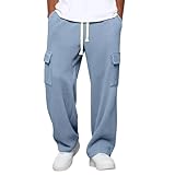 Generisch Cargohose Herren Lang Baggy Jogginghose Arbeitshosen Jogging Waffelmuster Trainingshose Arbeitshose Viele Taschen Freizeithose Sporthose Männer Ohne Bündchen Cargo-Hosen Relaxhose Kordelzug