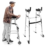 Klappbares Gehgestell mit Rädern und abnehmbarer Armlehnen-Polsterung – höhenverstellbare Aluminium-Gehhilfen für ältere Menschen, zwei Verwendungsmodi, Stand-Up-Walker, Rollator-Räder mit