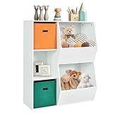 GOPLUS Kinder Bücherregal mit 5 Fächern, Spielzeugregal mit 2 Aufbewahringsboxen, Aufbewahrungsregal Kinder für Bücher, Spielzeug (Weiß)