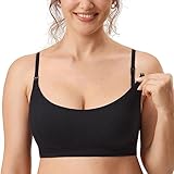 MOMANDA Damen Still BH ohne Bügel Soft Gepolstert Gerippt Schwangerschafts BHS Schlaf Bequemer Schwarz 2 L