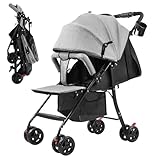 Reise-Kinderwagen mit Einhand-Faltung – Leichter Kinderwagen (4.2kg) verstellbare Rückenlehne, großer Korb & 5-Punkt-Gurt für Babys 0-2 Jahre (bis 10kg) Grau