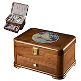 KIBONCY Schmuckkästchen aus massivem Walnussholz, für Halskette und Hand, doppellagige Schmuckschatulle, Geschenk A
