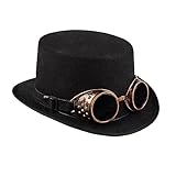 Boland 54500 - Hut Steamgoggles, Zylinder, abnehmbare Schweißer-Brille, Steampunk, Neuzeit, Erfinder, Kostüm, Karneval, Halloween, Mottoparty