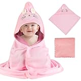 HOCUCHELAND 2 Stück Kapuzenhandtuch Baby, Babyhandtuch mit Kapuze mit Gleichfarbigem Handtuch, Kaputzenhandtücher Baby rosa Kätzchen für Babys Neugeborene 80x80 cm