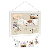 DOLLAR BOSS Pinnwand Kork mit Leinen 30×40CM Korkwand Pinnwand Klein, Pinwand mit Weißem Rahmen Doppelseitige Korktafel Für Zuhause, Vision Board Dekoratives Aufhängen mit 10 Reißzwecken 1 Stück