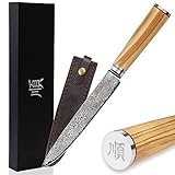 YOUSUNLONG Japanisches Sushi Sashimi Messer Carving Knife 8 Zoll （20,32 cm） - 67 Lagen Damaskusstahl Italienisches Olivenholz mit Lederscheide