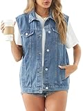 Damen Jeansweste Casual Ärmellos Jeansjacke, Blau (B), X-Large
