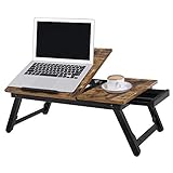 SONGMICS Laptoptisch, Laptopständer, Frühstückstablett, klappbare Beine, für Bett und Sofa, höhenverstellbar, für bis zu 15,6 Zoll Laptops, 55 x 35 x 23 cm, vintagebraun LLD105B01