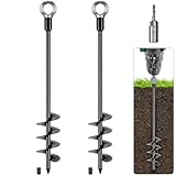 BeneLabel Zeltheringe Erdanker Bodenanker, 61cm Schwerlast Trampolin Schraubheringe 2er Groß Sand Erdnägel Spirale Windsturm Spike für Schaukel/Camping/Schuppen/Hund/Carport mit Fester Öse, Schwarz