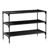 LINKINNO Schuhregal mit 3 Ebenen, Stapelbar Schuhregal aus Metall für 9 Paar Schuhe für Wohnzimmer, Flur, Schlafzimmer (60 x 30 x 45 cm, Schwarz) (Schwarz)