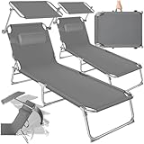 tectake 2er Set Sonnenliege - leicht und klappbar, leichte Liege für Camping und Garten, Perfekter Liegestuhl mit Dach, transportable und zusammenklappbar mit Griff