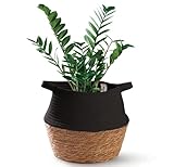 Praknu Deko Blumentopf Übertopf - Seegras Geflochten mit Baumwolle Ø 23cm - Pflanzkorb Boho Schwarz