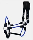 Cwell Equine Deluxe schwarzes Hybrid-Halfter aus Leder und Seil, gepolstert, Full/Pony, Blau