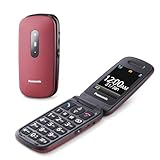 Panasonic KX-TU446EXR 2G Seniorenhandy ohne Vertrag (SOS-Notruftaste, Stoßfest, Sprachverstärker, große getrennte Tasten, große Schrift und Nummernanzeige, 2,4 Zoll Farbdisplay, Klapphandy, Rot